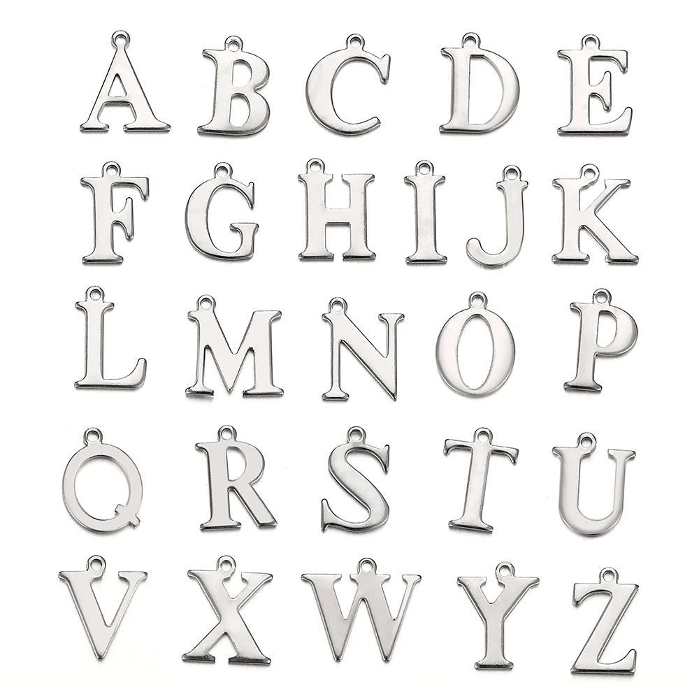 20pcs/100pcs Stainless Steel Letter Charm Initial Alphabet Beads Charms Pendants for Bracelet Necklace Jewelry Making DIY