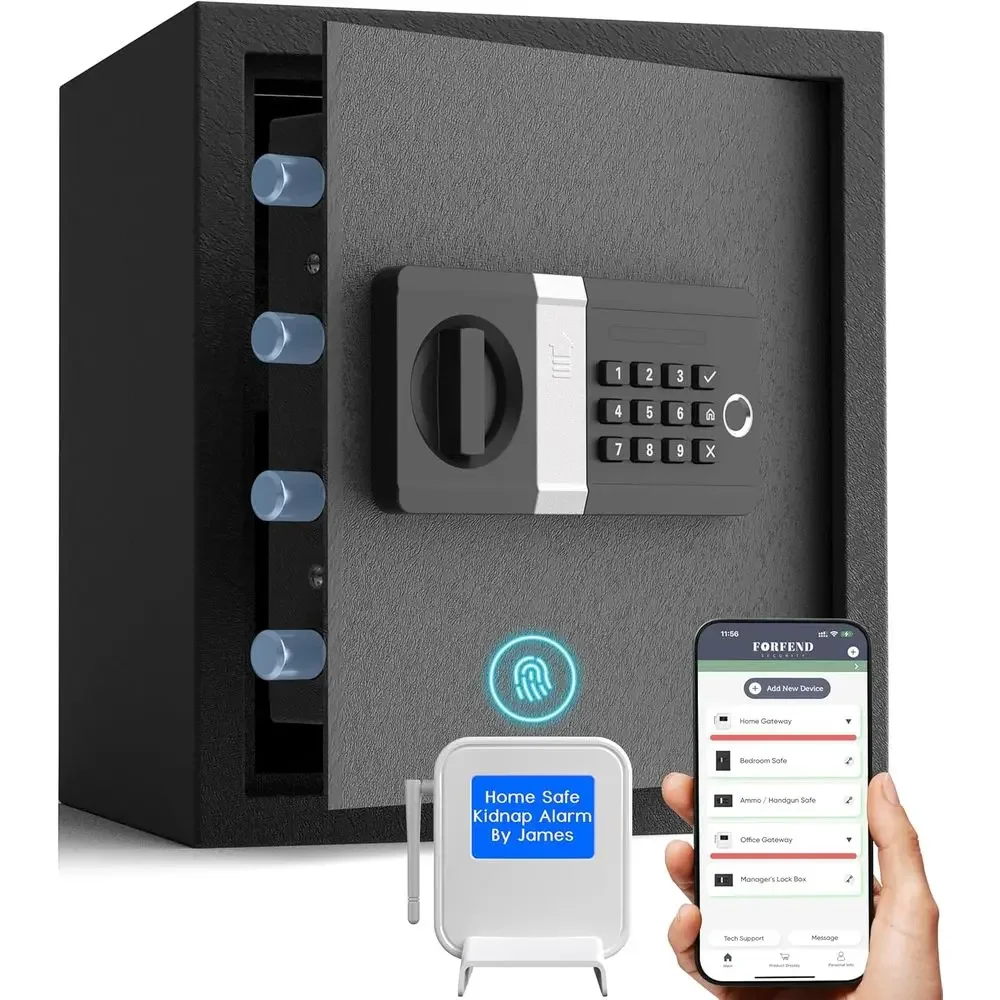 Fingerprint Safe Box with App Unlock, Alarm, Voice Command, SOS, Tamper Proof, Biometric Security, Remote Monitoring