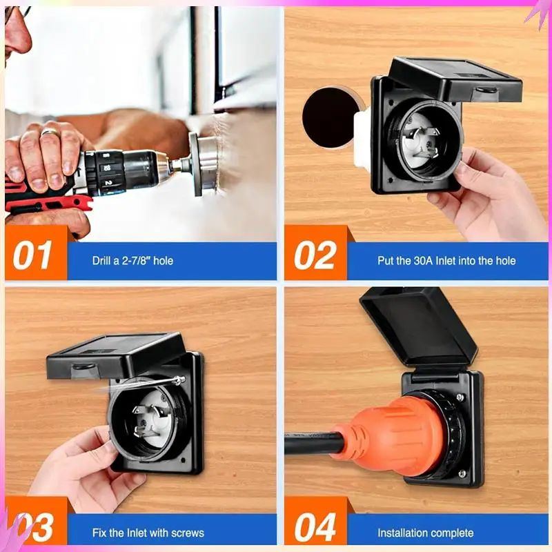 

B50C 30 AMP RV Shore Power Inlet 125V Розетка с поворотным замком NEMA L5-30P Закрытая запираемая фланцевая штекерная вилка Входная коробка