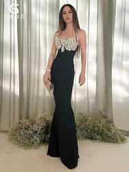 Women Sparkling Luxury Crystal Diamond Halter Backless Design Black Sexy Maxi Bandage Dress Celebrity Cocktail Club Gowns