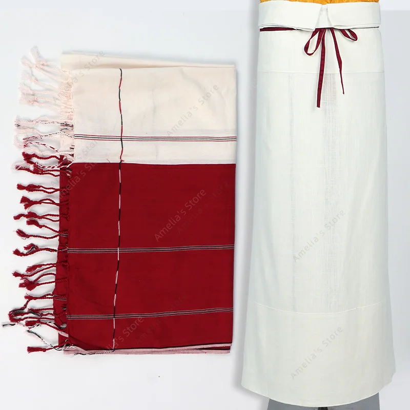 Authentic Tibetan Buddhist Lama Yogi Robe Set with Shawl Traditional Monk Outfit Men Women Meditation Practitioners Skirt Wrap