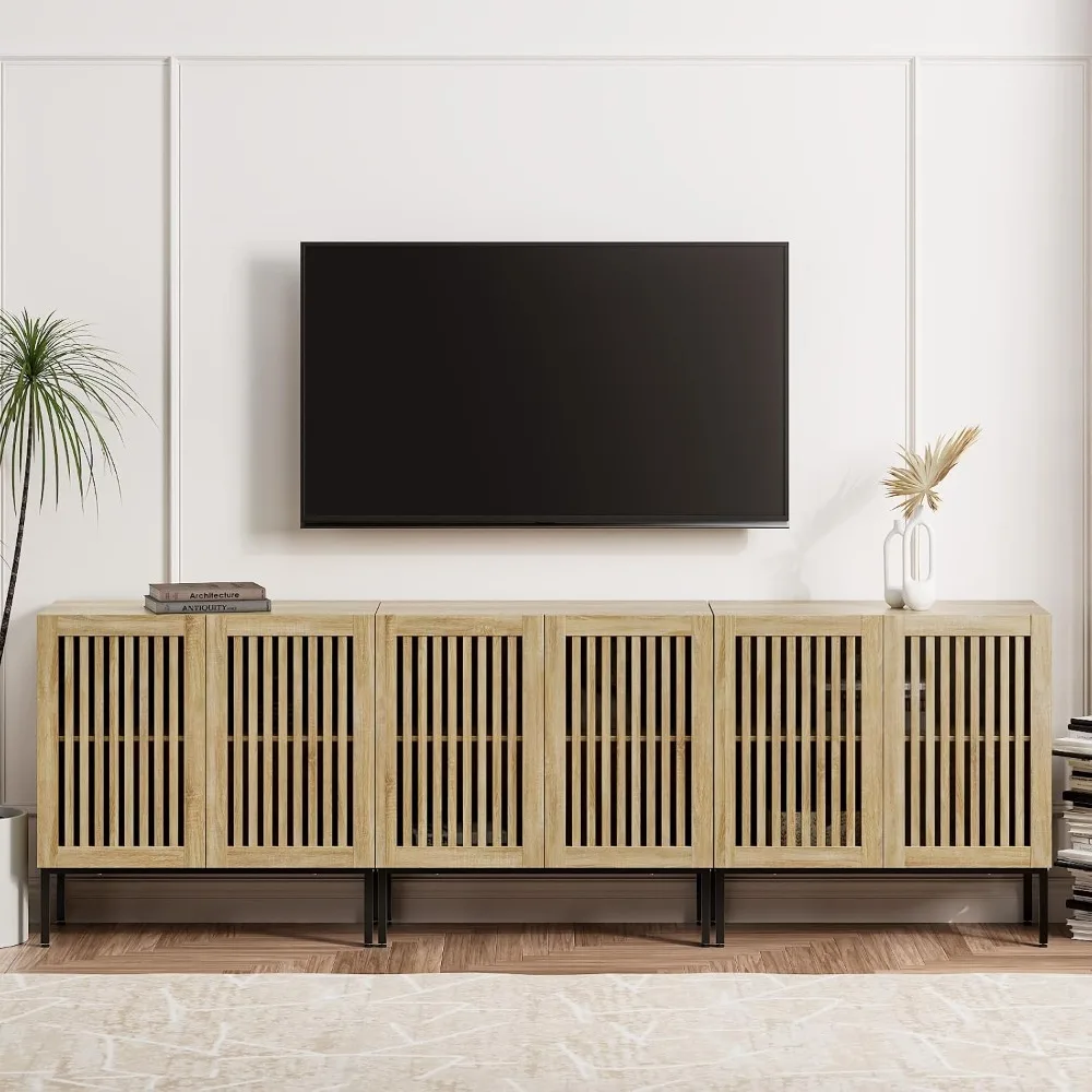 حامل تلفزيون Farmhouse لأجهزة التلفاز حتى 95 بوصة، وحدة تحكم تلفزيون 3 في 1 لمركز الترفيه مع خزائن تخزين وقاعدة معدنية #1