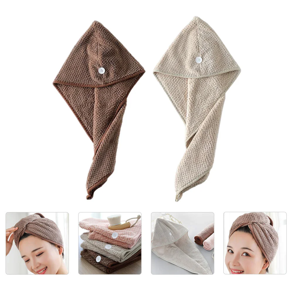 

2 Pcs Dry Hair Cap Caps Water Absorbent Drying Hat Hair-drying Quick-Drying Convenient Coral Fleece Supple