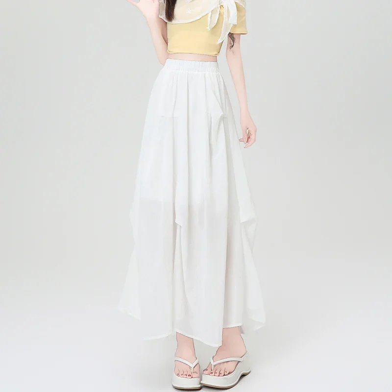 

Винтажные женские юбки-зонтики из хлопка и льна с высокой талией, однотонные повседневные свободные длинные юбки трапециевидной формы, женские 2025 г.