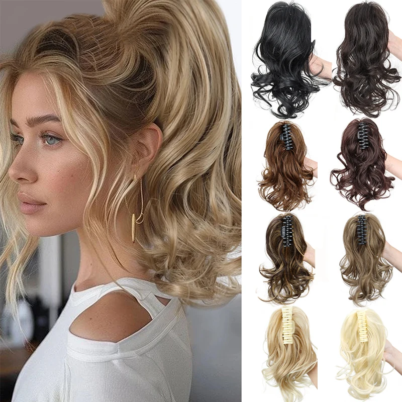 12 Inch Short Curly Clip-In Ponytail Extension-Synthetic Hair for Women Voluminous Claw Clip Hairpiece for Everyday Wear
