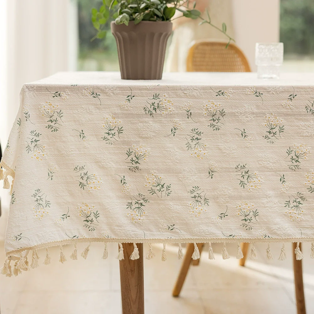 Lilac Floral Pattern Ins-Style Tablecloth Desktop Decoration Soft Polyester Fabric Table Cover for Home Decor