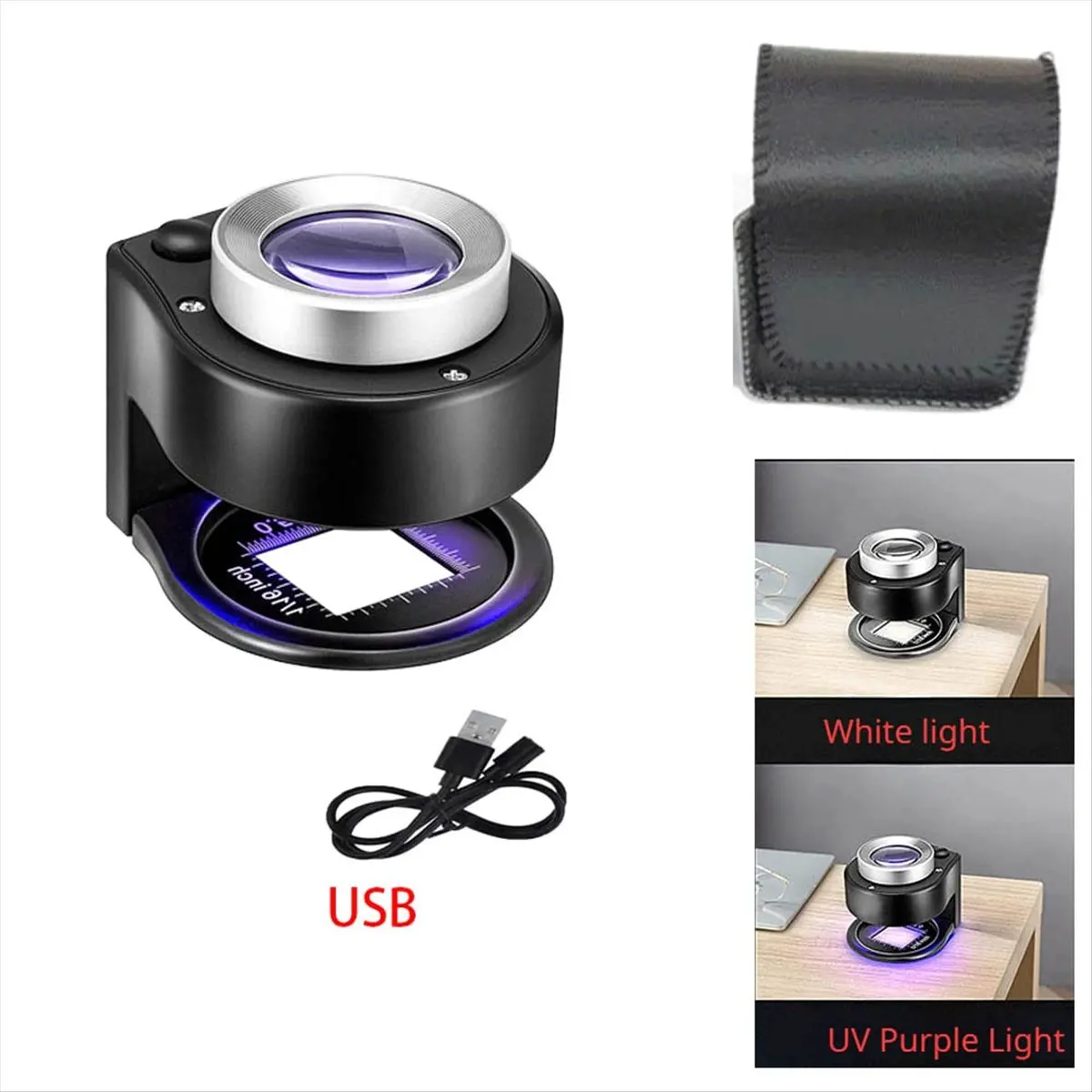 (CLOS) 60X Double Layer Optical Magnifying Glass 395Nm Handheld Magnifier Reading Loupe with 6 LED for Coin Stamps Jewelry