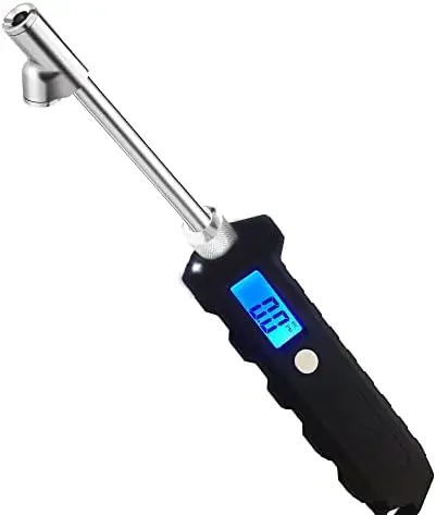 

Цифровой манометр для шин PINKJOY 230 PSI с двойным дисплеем, ЖК-экраном с подсветкой и фонариком для грузовиков, автодомов, легковых автомобилей - нержавеющая сталь