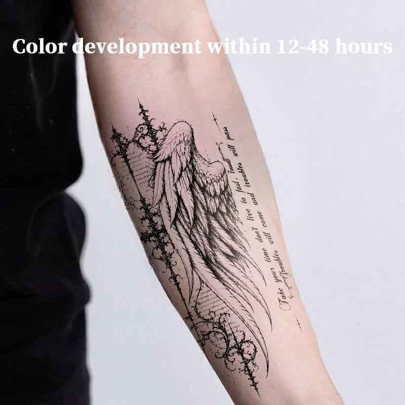 Temporary Tattoos Gothic Angel Wing Cross Quote Herbal Juice Tattoo Sticker Fake Tatoo Cheap Goods Stickers Tatuaje Hotwife Body