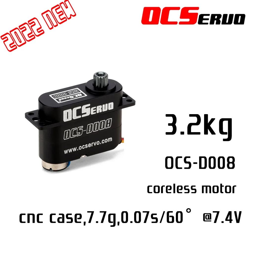 OCS-D008 7,4 V 3,2 kg.cm 7,7 g 0,07 S/60 °    Motor sin núcleo Micro Servo Metal Gear Toda la caja CNC