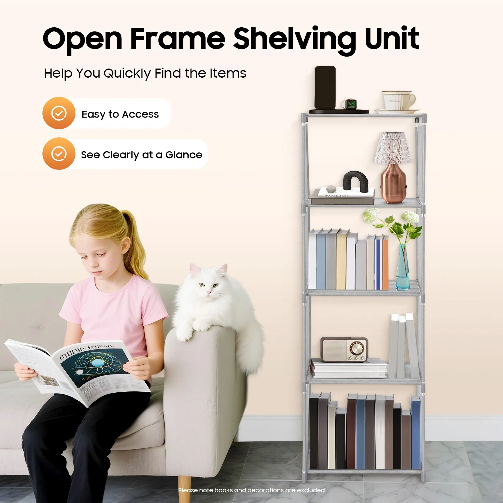 

4 Tier Bookcase Bookshelf for Living Room Bedroom Study Room Storage Shelves Display Stand Waterproof MDF Wood Effect Grey