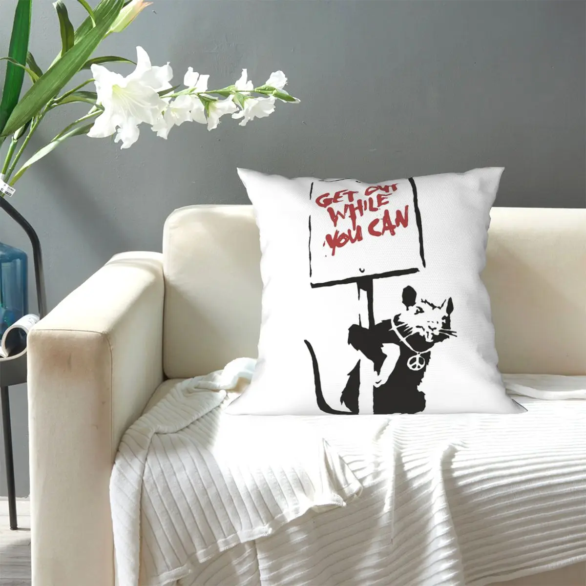 Get Out While You Can Banksy Graffiti Square Pillowcase Pillow Cover Cushion Decor Comfort Throw Pillow for Home Sofa