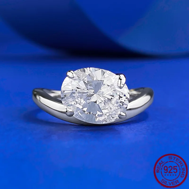 

New S925 silver 8 * 10mm oval white high carbon diamond cut European and American style ring, wedding jewelry