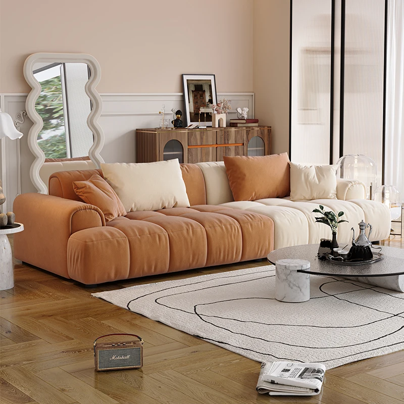 

Light luxury straight row sofa matte fabric cream style living room small apartment modern simple