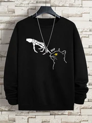 Funny Finger Cat Nose Boop Men Sweatshirt Autumn Fleece Fleece Hoody Hip Hop Soft Casual Oversized Clothing Fashion Hoodies