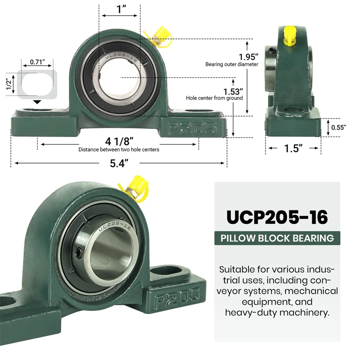 

A002 2Pack UCP205-16 Mounted Pillow Block Ball Bearing - Bearing Steel Bearings 1inch Bore with Solid Cast Iron Base