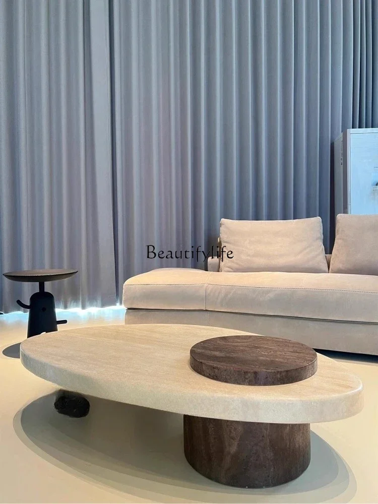 

ls 51 Medieval style natural travertine coffee table designer special-shaped coffee table wabi-sandy wind simple Italian coffee