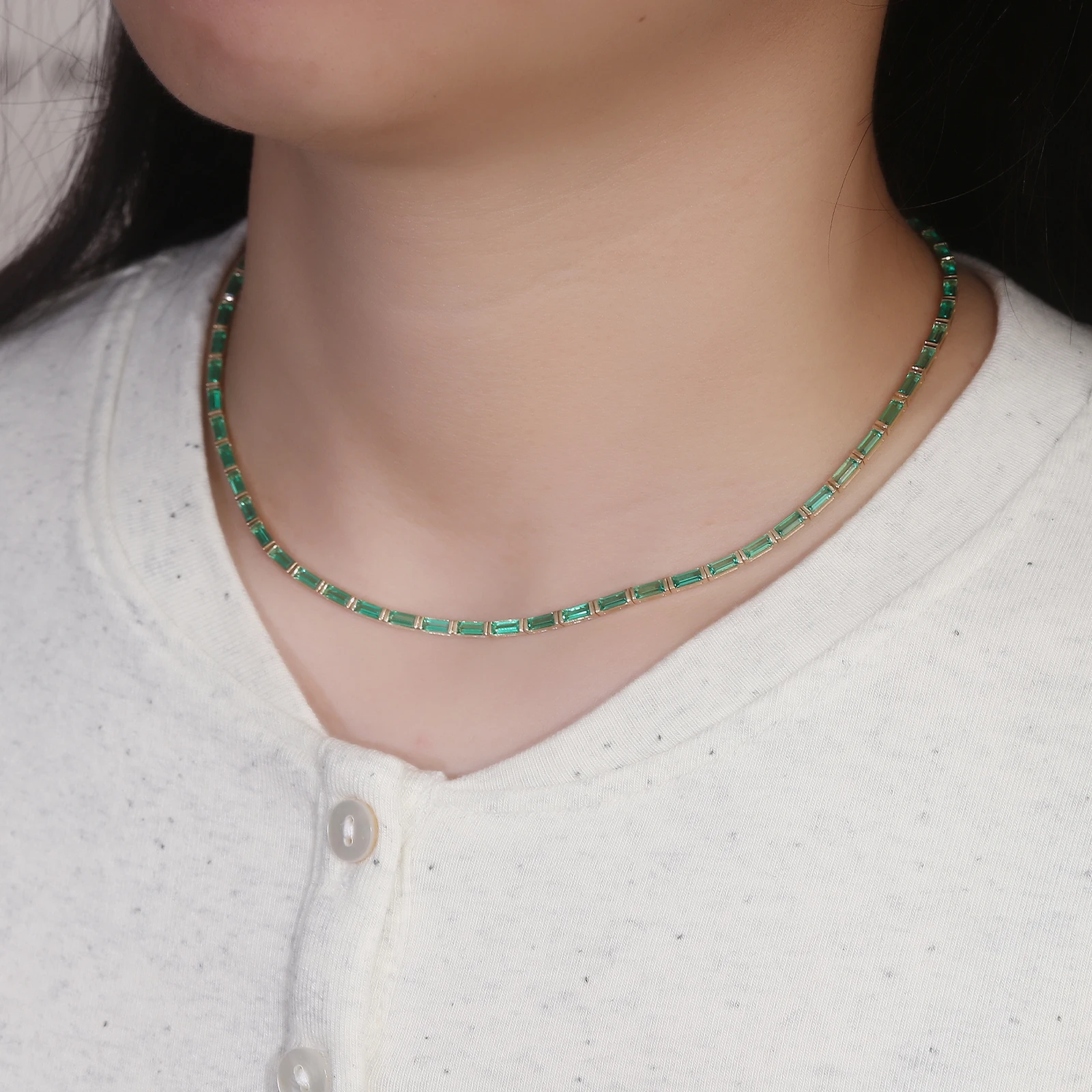 Provence Luxury Tennis Necklace Silver KGold Baguette Cut Green Lab Gemstones Wedding Necklace Evening dress Jewelry Custom