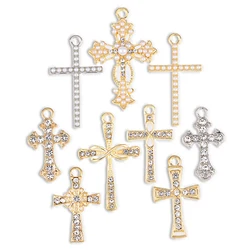 10Pcs Mixed Style Crystal Cross Alloy Pendant Charms for Earrings Necklaces Bracelets DIY Jewelry Making Accessories Wholesale
