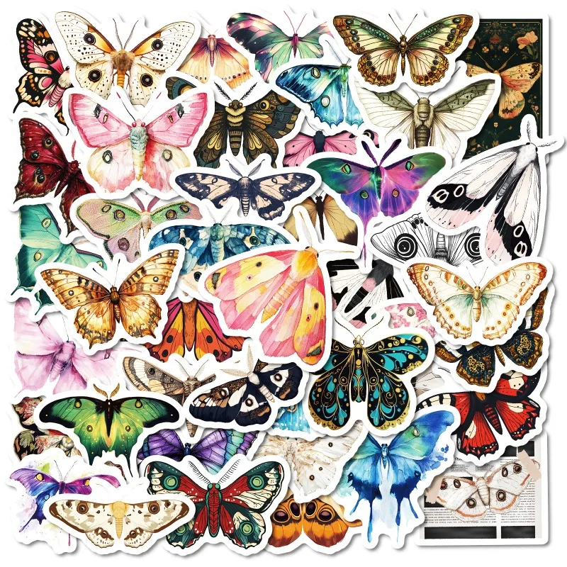 50pcs Retro Butterfly Laptop Suitcase Office Desk Water Cup Children Creative Decoration Waterproof Sticker Holiday Gift