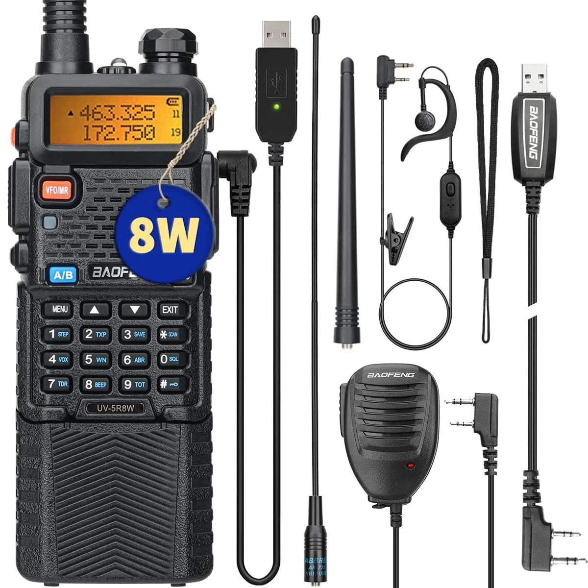 BAOFENG UV-5R 8W/5W 3800mAh High Power Ham Radio VHF&UHF Portable Two Way Radio Long Range Rechargeable Handheld Radio CB Radio