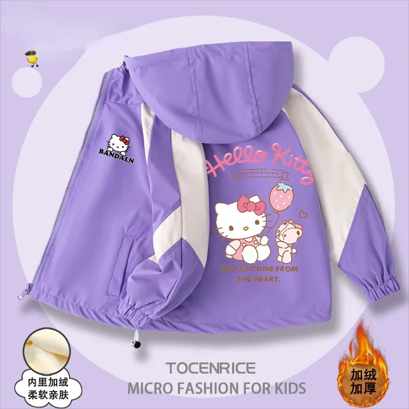 New Sanrio cute Hello Kitty animation peripheral children's fleece jacket Kawaii Korean style jacket waterproof windbreaker gift