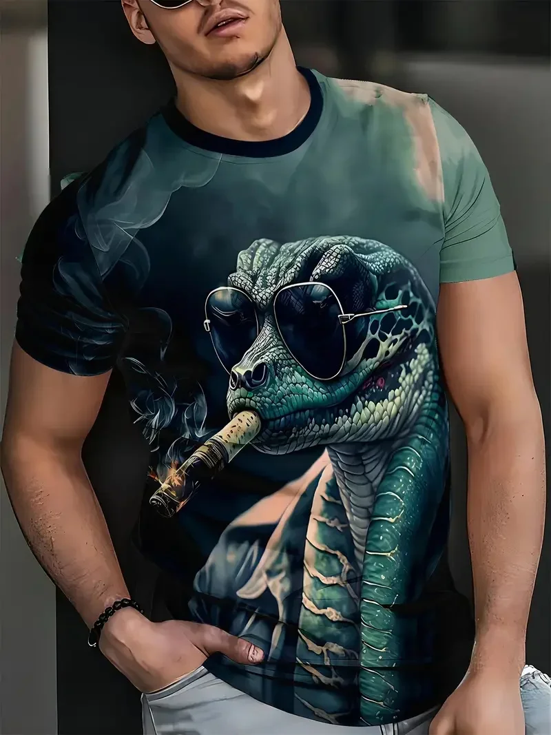 Fashion 3D Snake Printed T Shirt For Men Funny Animal Pattern Oversized T-shirt Summer Hip Hop Trend Clothing Casual O-neck Tops