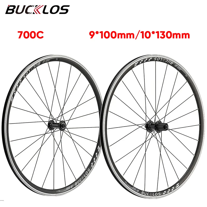 BUCKLOS 700C Bike Wheelset V Brake Road Bike Wheels Rim Quick Release 9*100mm 10*130mm Road Bicycle Aluminum Alloy Wheel Set