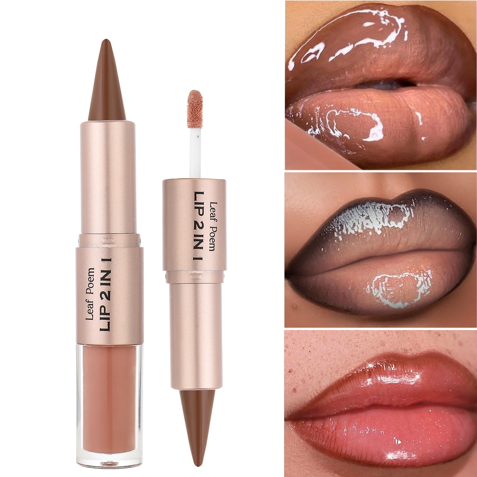 2-in-1 Double Head Lipstick Milk Tea Bean Paste Single Head Mirror Lip Gloss Oil Sexy Lip Makeup Cosmetics 3.5G+2.5G
