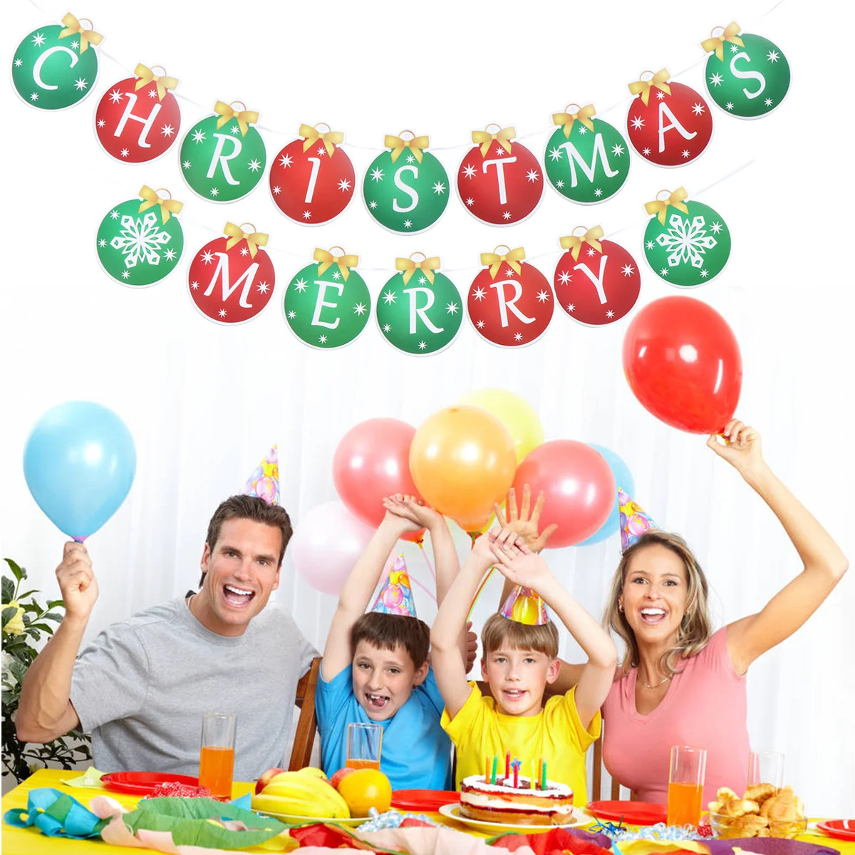 원형 메리 크리스마스 레터 행잉 페이퍼 배너 파티 장식 페이퍼 풀 플래그 크리스마스 배너 풀 플래그