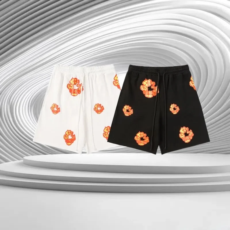 

2025 New Moto Quick-drying Flame Kapok Printing Set Summer Men's and Women's Trend Loose Short-sleeved T-shirt Shorts