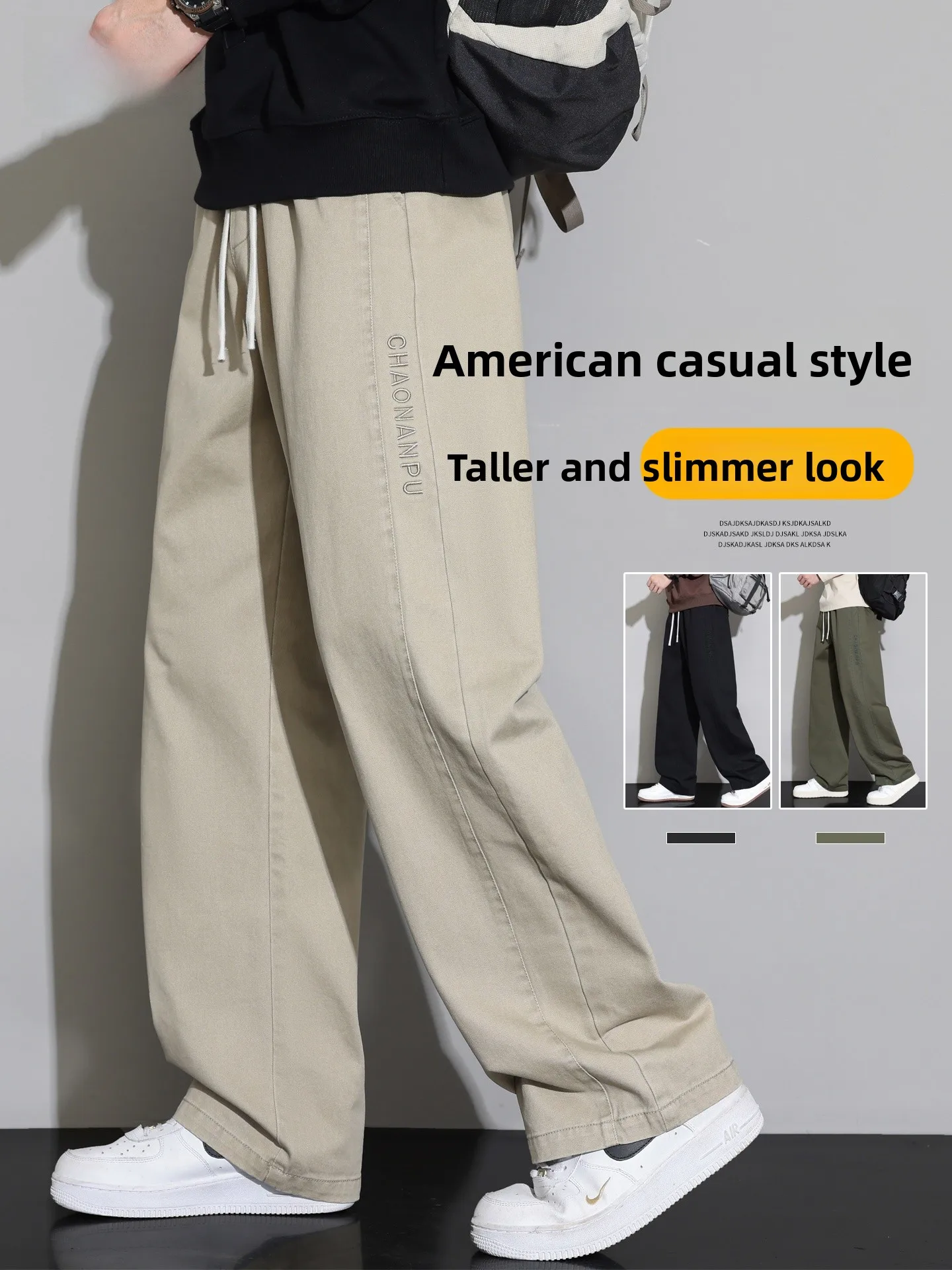 

Мужские хлопковые рабочие брюки на весну-осень, свободные, прямого кроя, с вышивкой, повседневные, модные, молодежные, для ранней осени