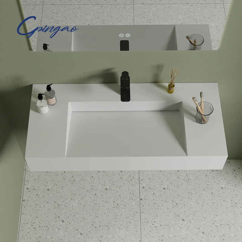 Cpingao Hotel Bathroom Sink Pure Acrylic Solid Surface Wall Hung Wash Basin Solid Surface Wall Hung Sink