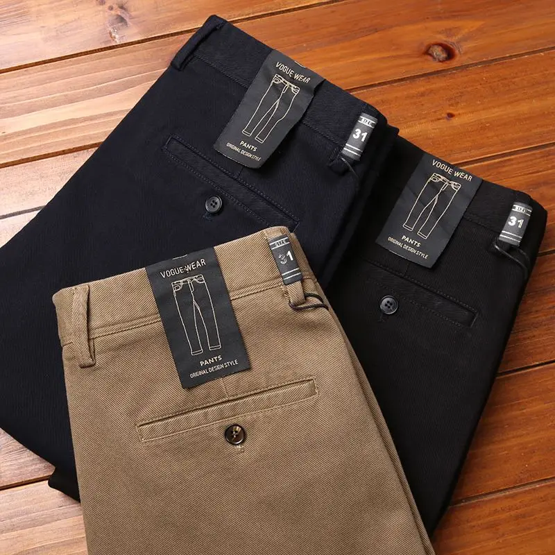 Retro Washed Pure Cotton Men's Loose Straight Leg Long Pants Heavy Thick Twill Workwear Casual Trousers Fashionable Spring Au...