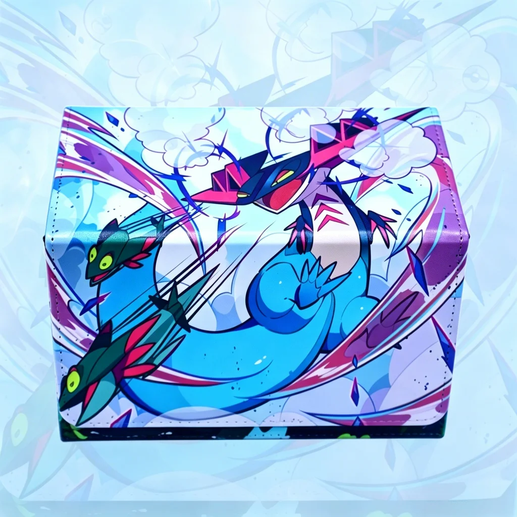 Anime Dragapult Ex Theme Double-layer Large Capacity Card Box Leather Magnetic Suction Flip Type Collection Card Storage Box Toy