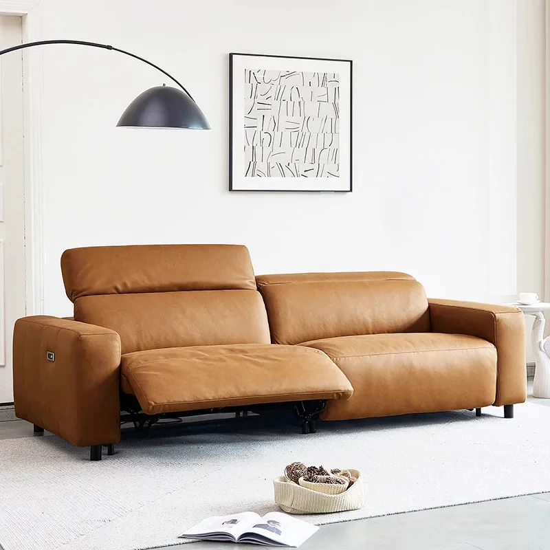 Sofa living room Italian minimalist first layer cowhide adjustable retractable double functSofa living rion sofa small apartment