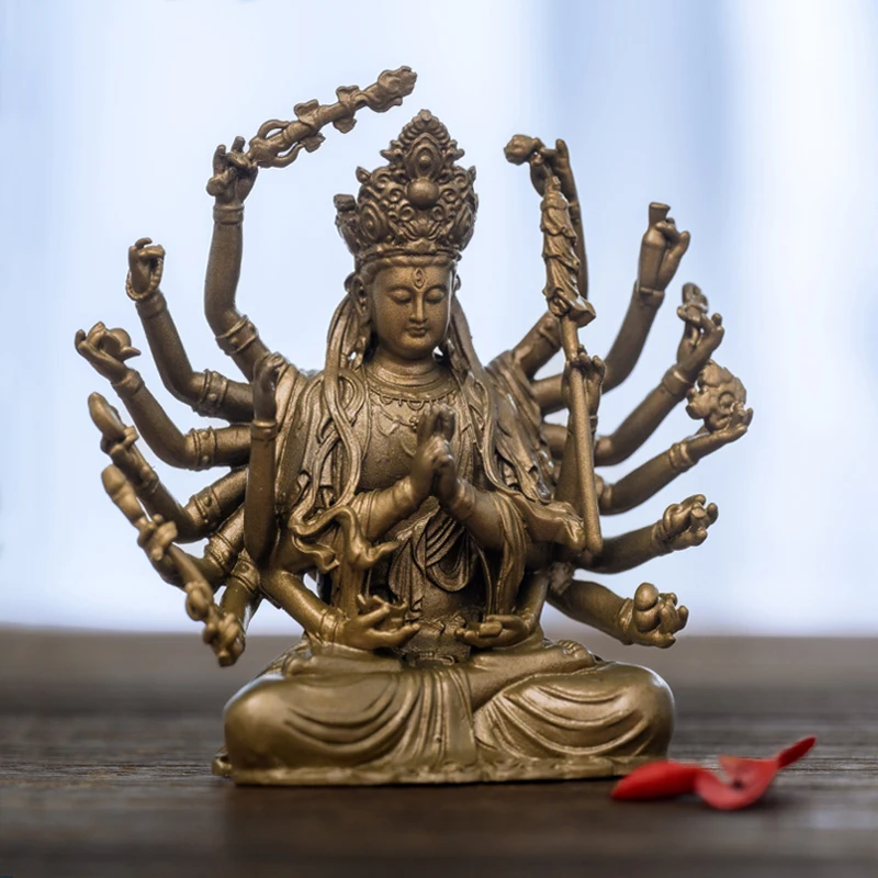 SIMPLE PRACTICE Cundhi bodhisattva ornament brass buddha statue portable buddha beautiful and exquisite tea space decoration