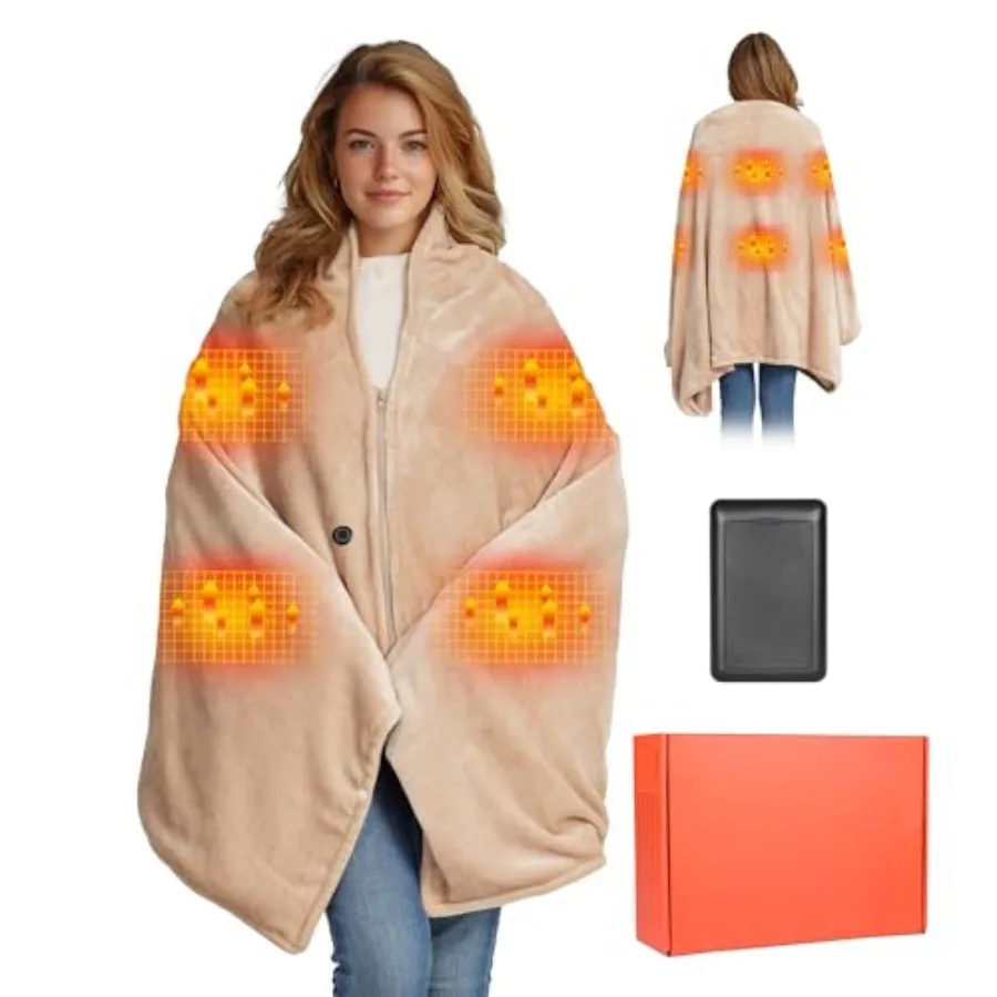 

Heated Blanket Battery Operated with Fleece Lining 7.4V 16000mAh Battery 62" x 35" Heated Shawl Wraps for Women Men Cordless US