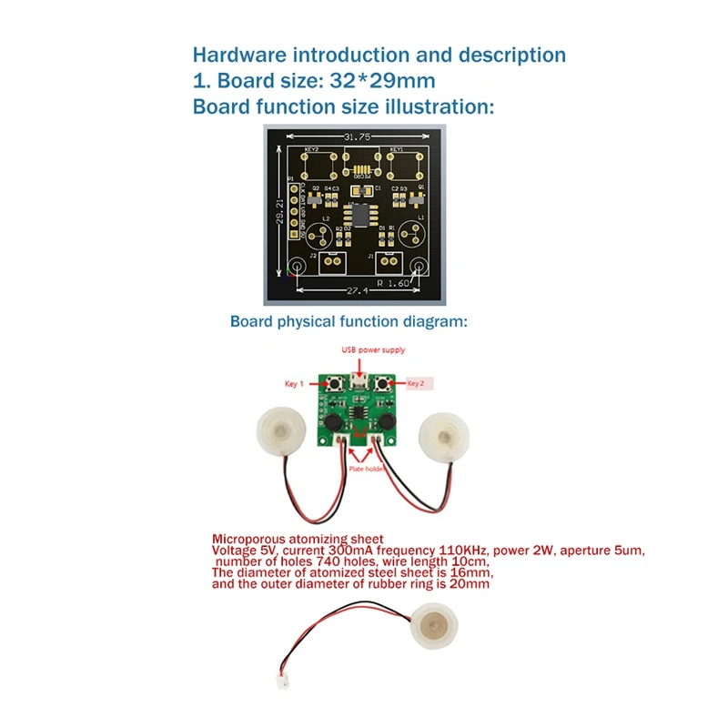 1Set USB Spray Module Fogging Piece Dual-Way Humidifier Module DIY Incubation Experiment Equipment Humidifier Module Green