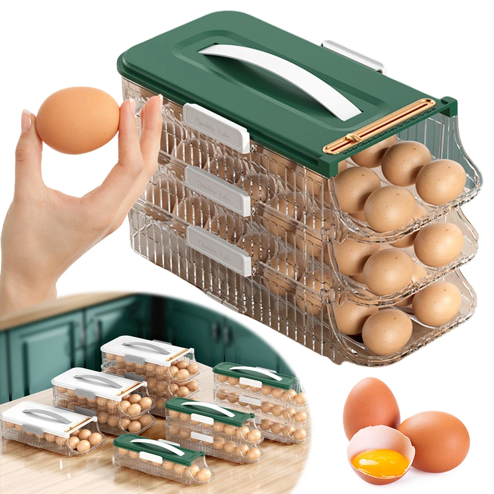 

Fridge Egg Rack Space Saving Automatic Scrolling Egg Holder 1/2/3 Layer Refrigerator Rolling Egg Holder for Kitchen Dining Table