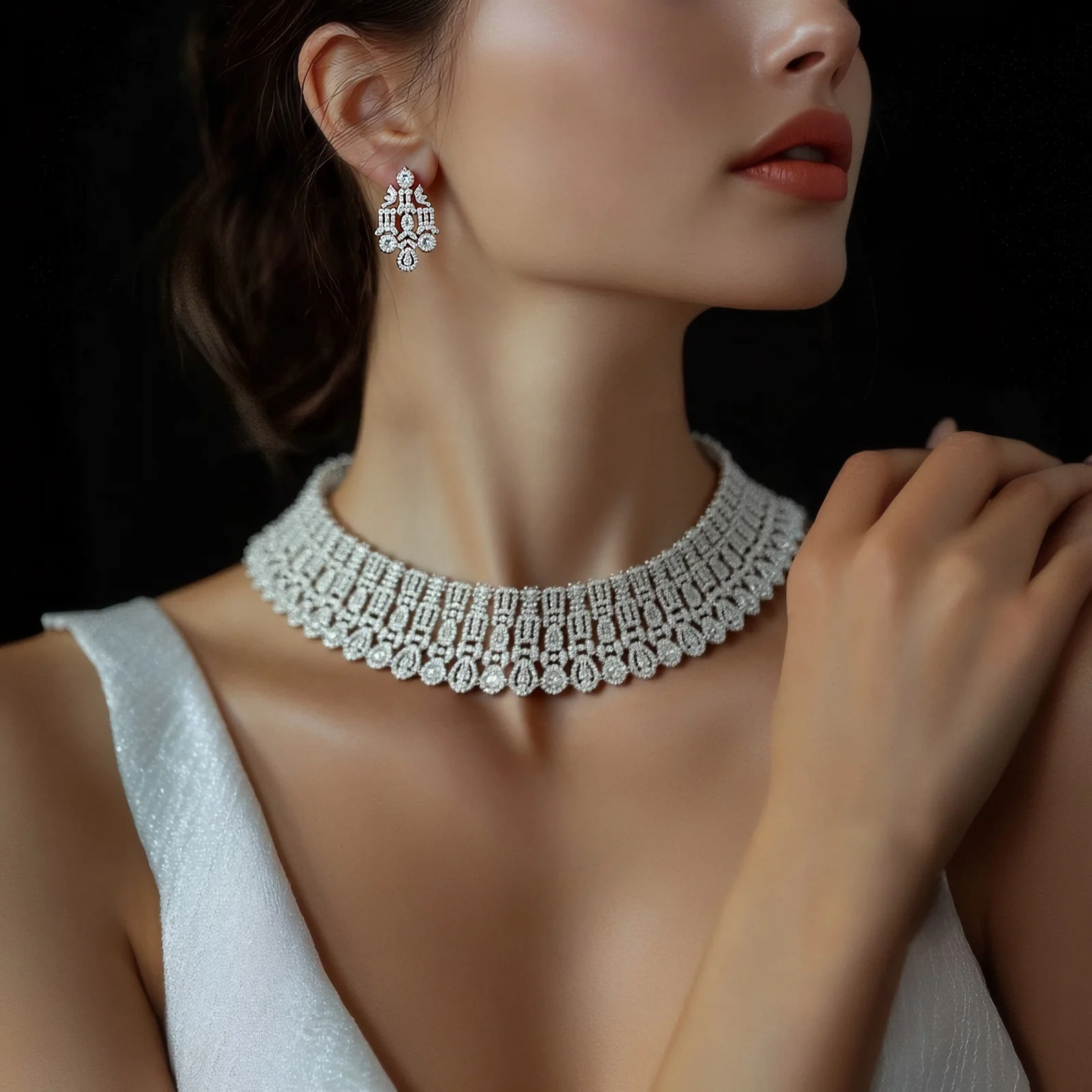 HIBRIDE Sparkling Water Drop Charms 4Pcs Statement Necklace Earring Bracelet Ring Set Luxury Nigerian Dubai Jewelry Sets  N-1629