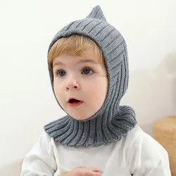 Autumn Winter New Newborn Baby Knitting Warm Scarf Cap Boy Girl Infant Solid Fashion Pullover Hat Kid Windproof Earmuffs Caps