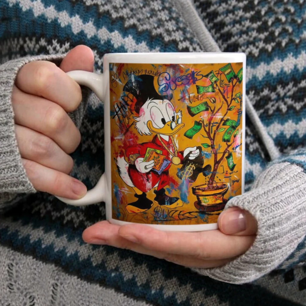 Graffiti-Art-Duck-and-Money-Coffee Mug 11oz Fun Ceramic Coffee Tea Cocoa Cup Handle Tea Drink Cup