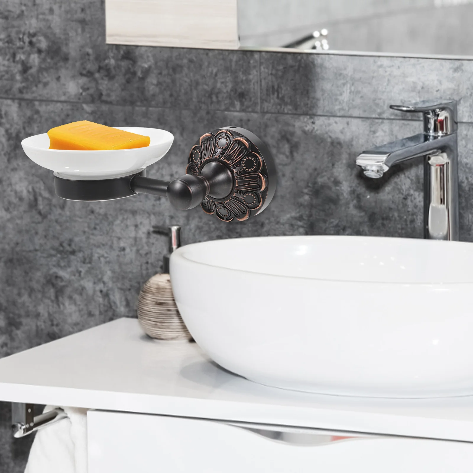 

Oval Soap Holder Wall Mounted Copper Soap Dish Storage Box Bathroom Accessories Black Minimalist Design Space Saving