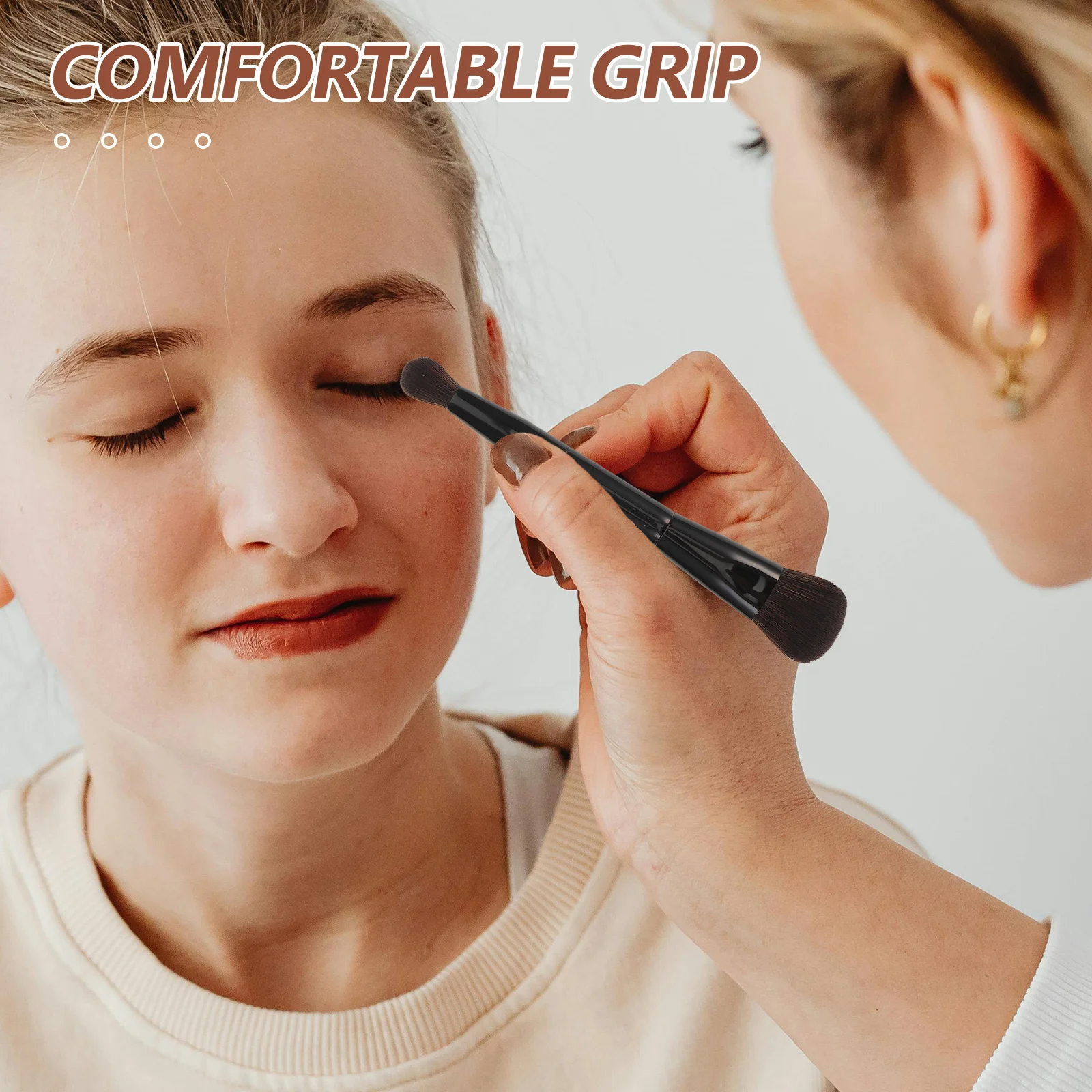 2 قطعة فرش مكياج مزدوجة الأطراف متعددة الوظائف مزدوجة الجوانب أحمر الخدود كونتور تسليط الضوء على مسحوق أدوات ماكياج الوجه السفر #5