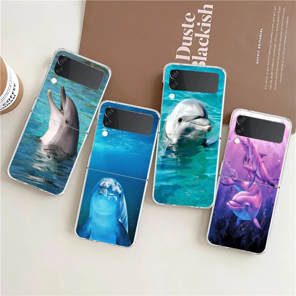 Phone Case For Samsung Galaxy Z Flip 7 6 5 4 3 Z Flip3 Flip4 Flip5 Flip6 Flip7 Transparent Cover Ocean Animal Dolphin