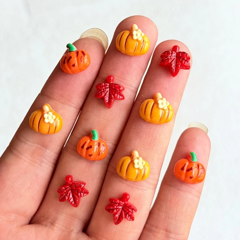 55 pieces of resin cute mini cartoon Halloween pumpkin leaf art nail art DIY scrapbook decoration accessories A136