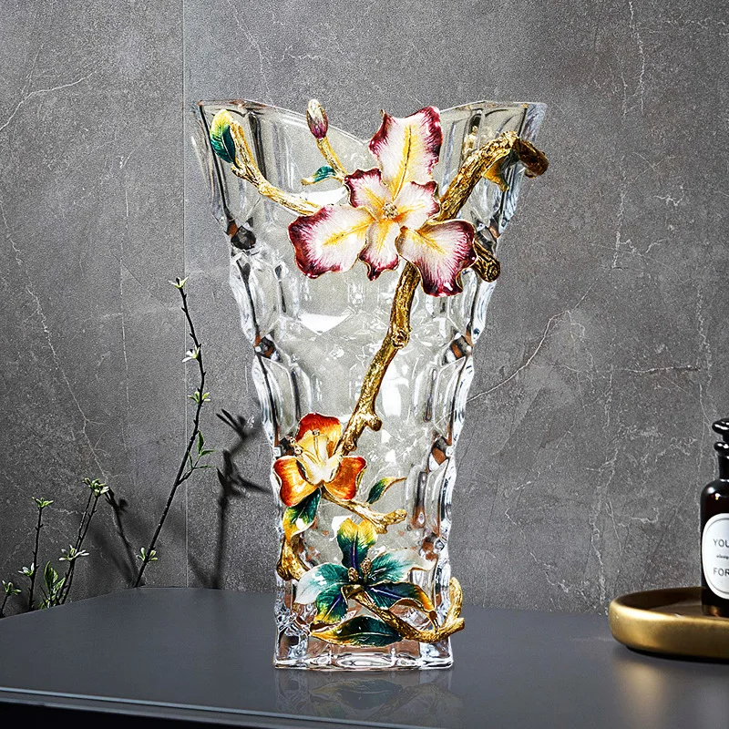 Enamel colored glass vase ornament Modern light luxury crystal glass Living room entrance decoration