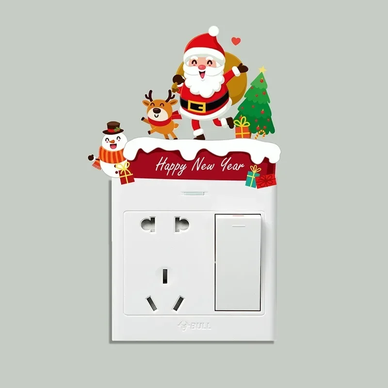 1PCS New Year Christmas Wall Stickers Holiday Switch Stickers Xmas Wall Switch Decorative Removable Wall Stickers Decoration