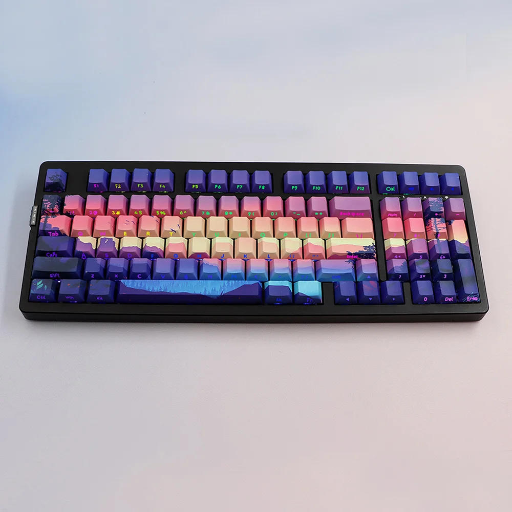 124 Tombol Ungu Lingkungan Tombol Set Profil Ceri Sisi Backlit Tombol PBT Pewarna Sublimasi Tutup Kunci untuk MX Switch Keyboard